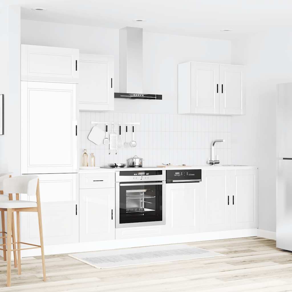 7 Piece Kitchen Cabinet Set "Porto" High Gloss White Engineered Wood
