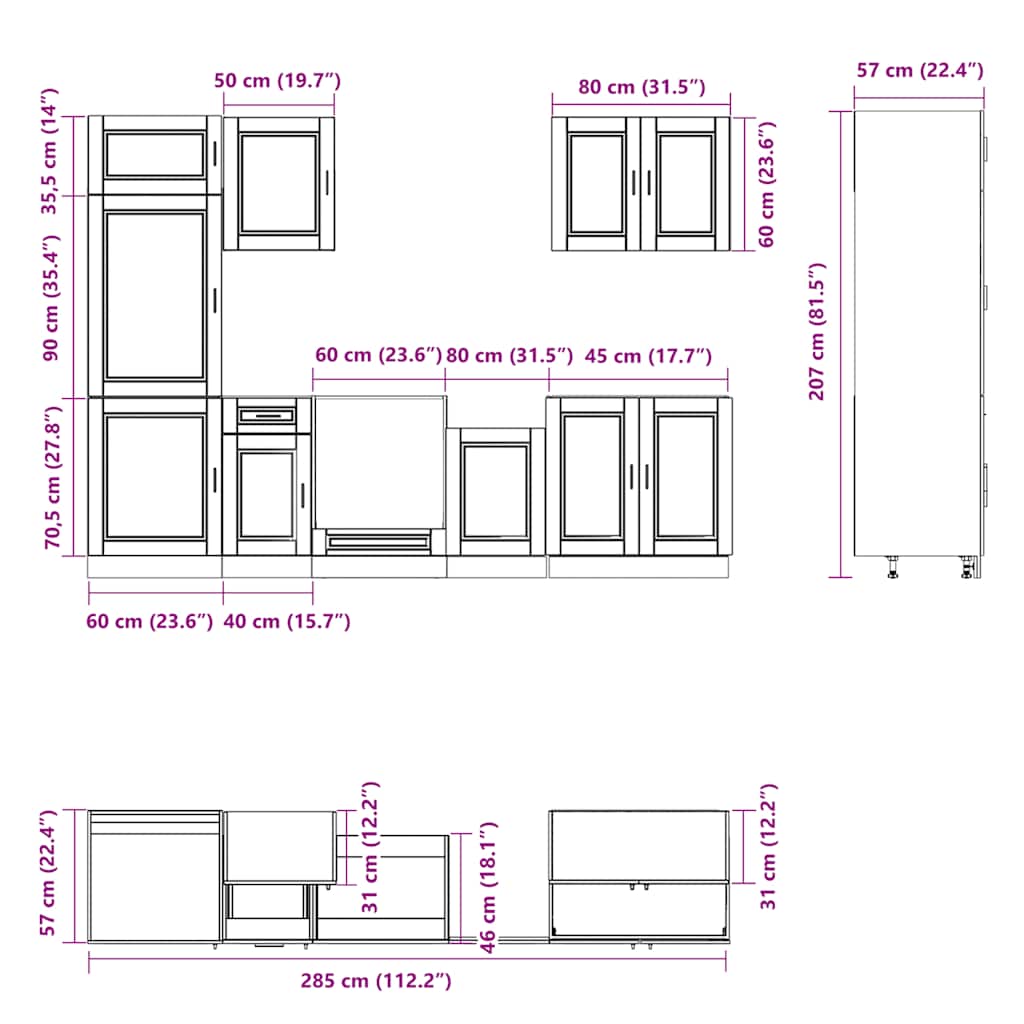 7 Piece Kitchen Cabinet Set "Porto" High Gloss White Engineered Wood