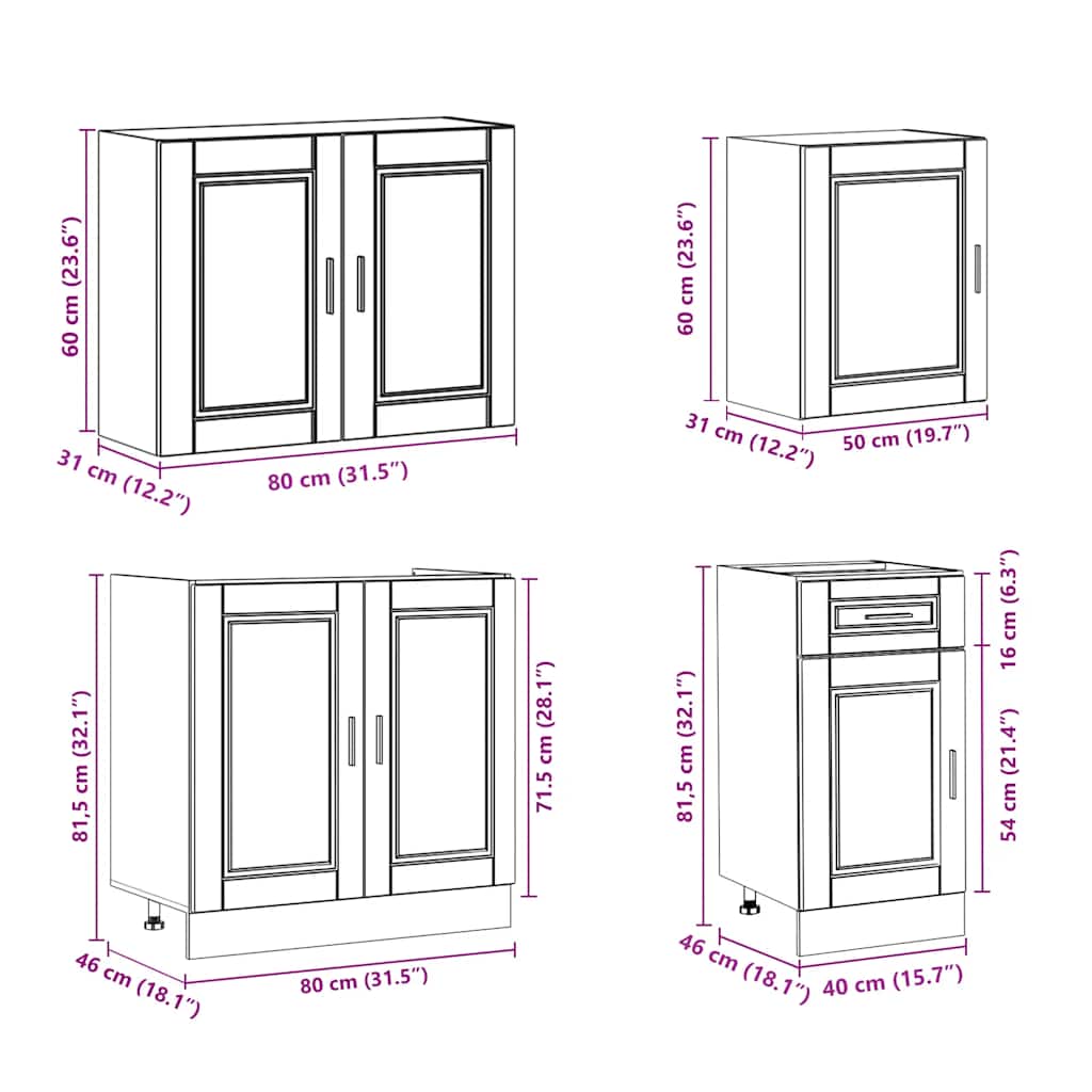 7 Piece Kitchen Cabinet Set "Porto" High Gloss White Engineered Wood