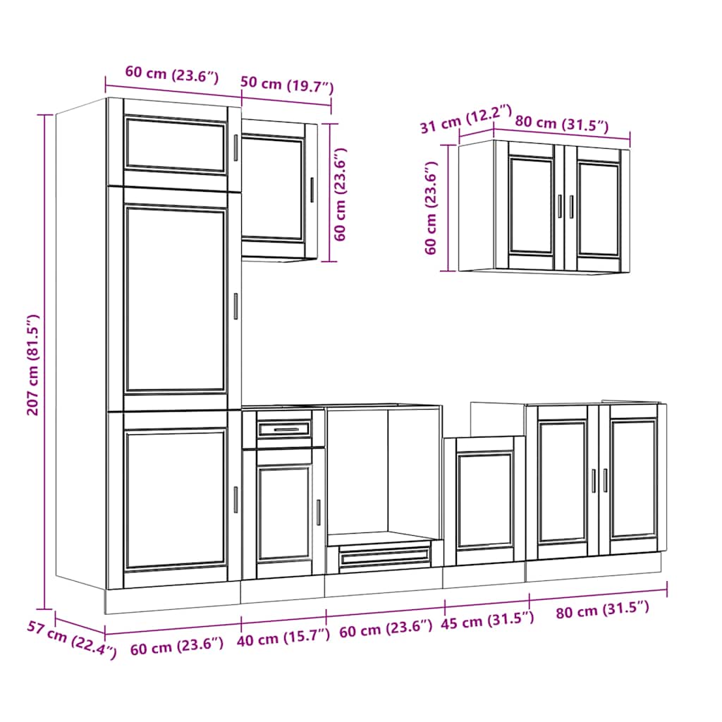 7 Piece Kitchen Cabinet Set "Porto" High Gloss White Engineered Wood