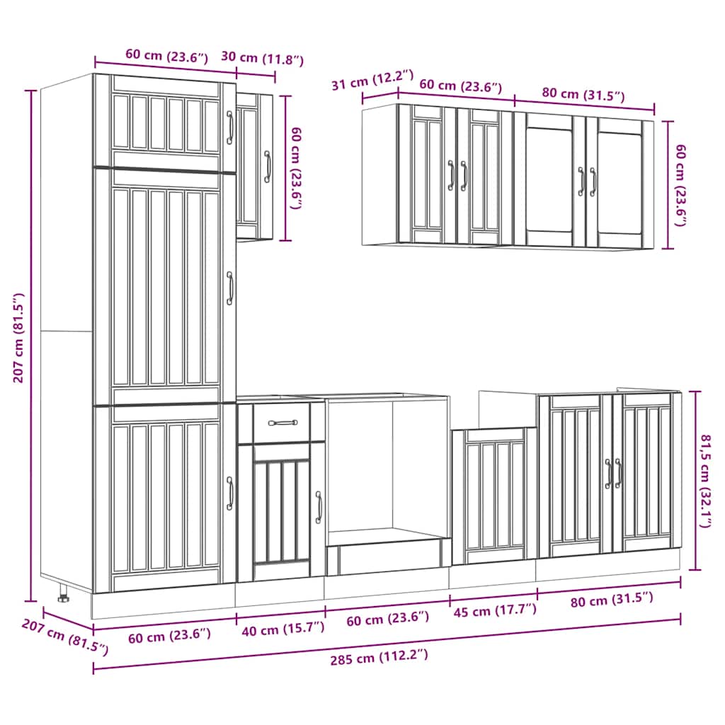 8 Piece Kitchen Cabinet Set Lucca White Engineered Wood