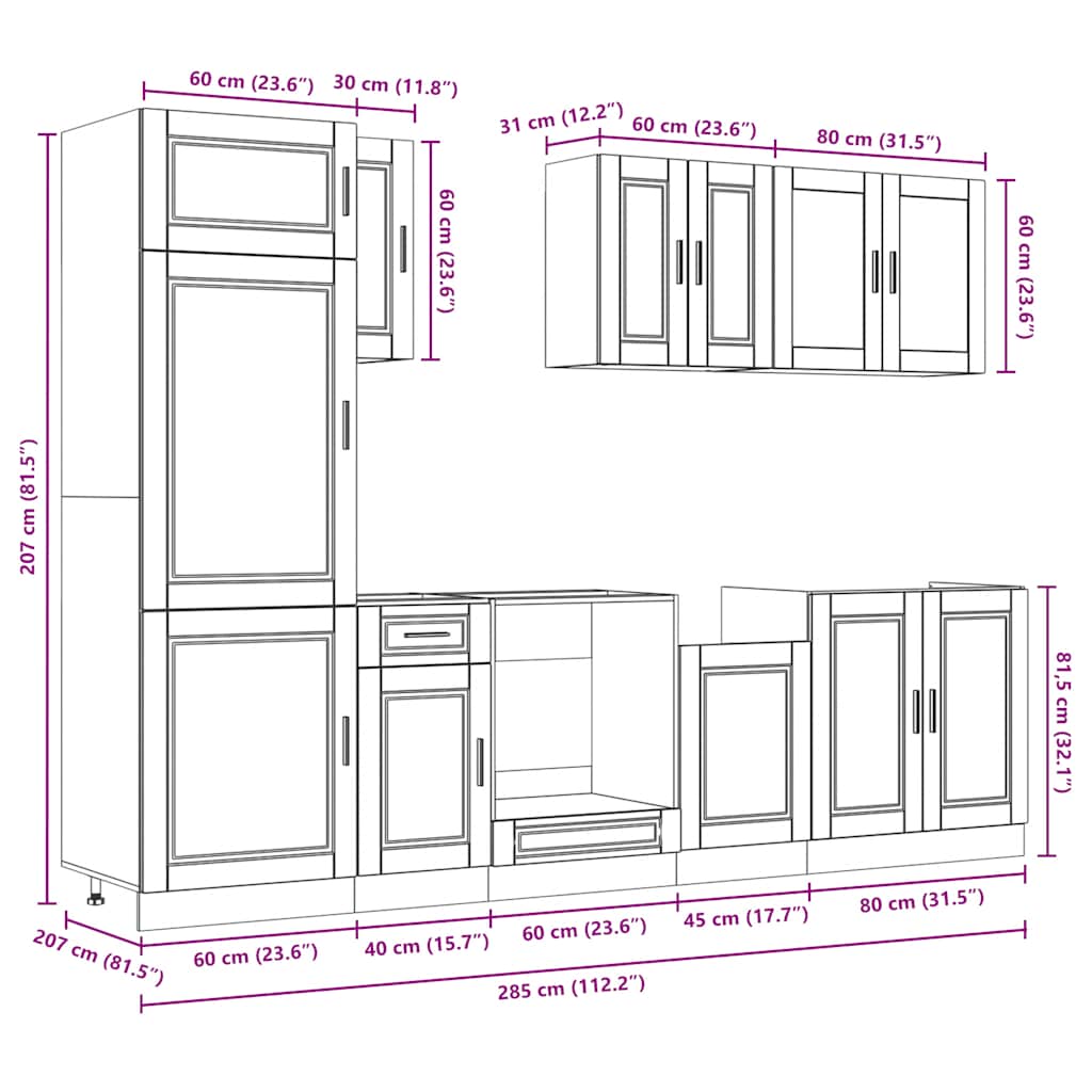 8 Piece Kitchen Cabinet Set "Porto" White Engineered Wood