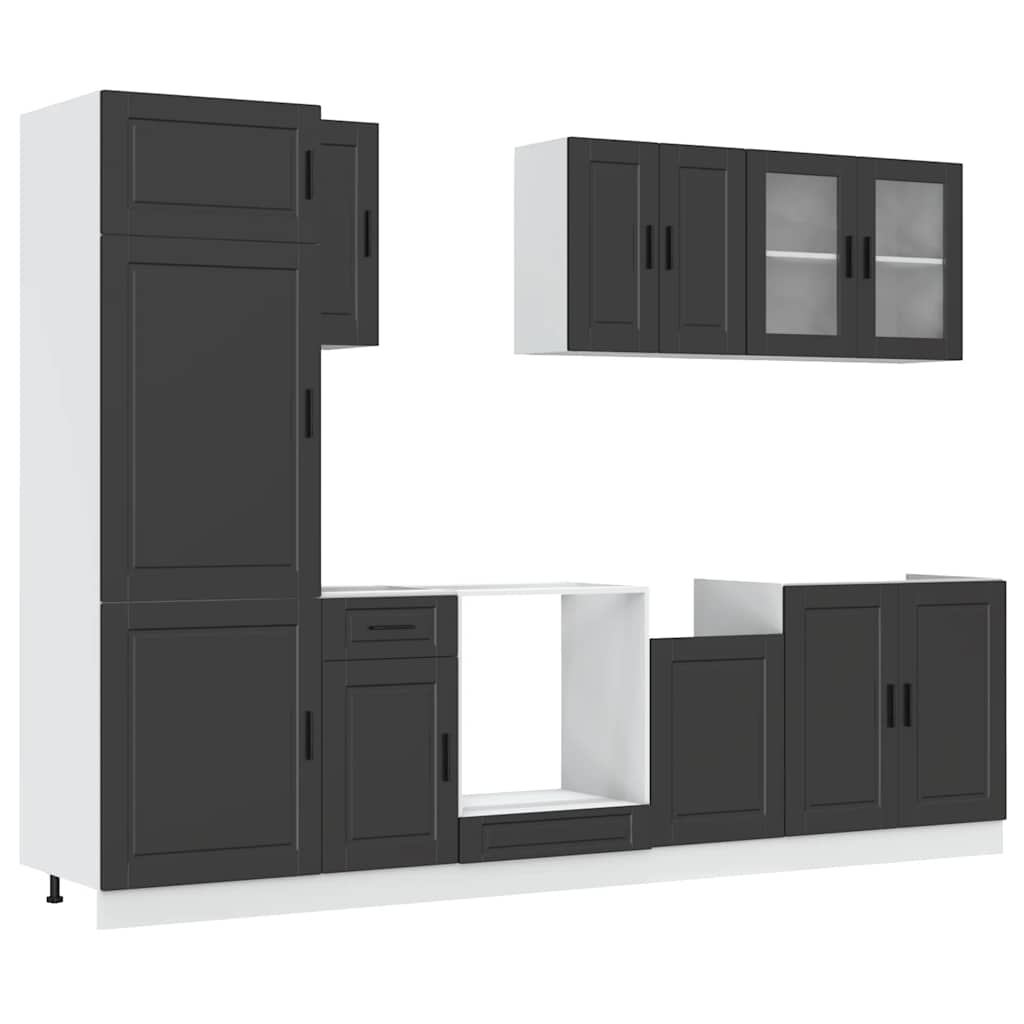 8 Piece Kitchen Cabinet Set "Porto" Black Engineered Wood