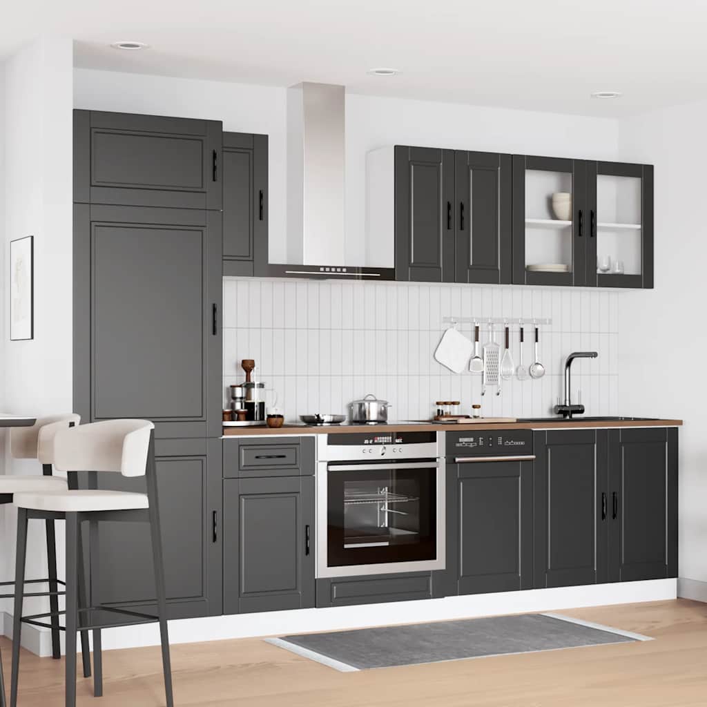 8 Piece Kitchen Cabinet Set "Porto" Black Engineered Wood