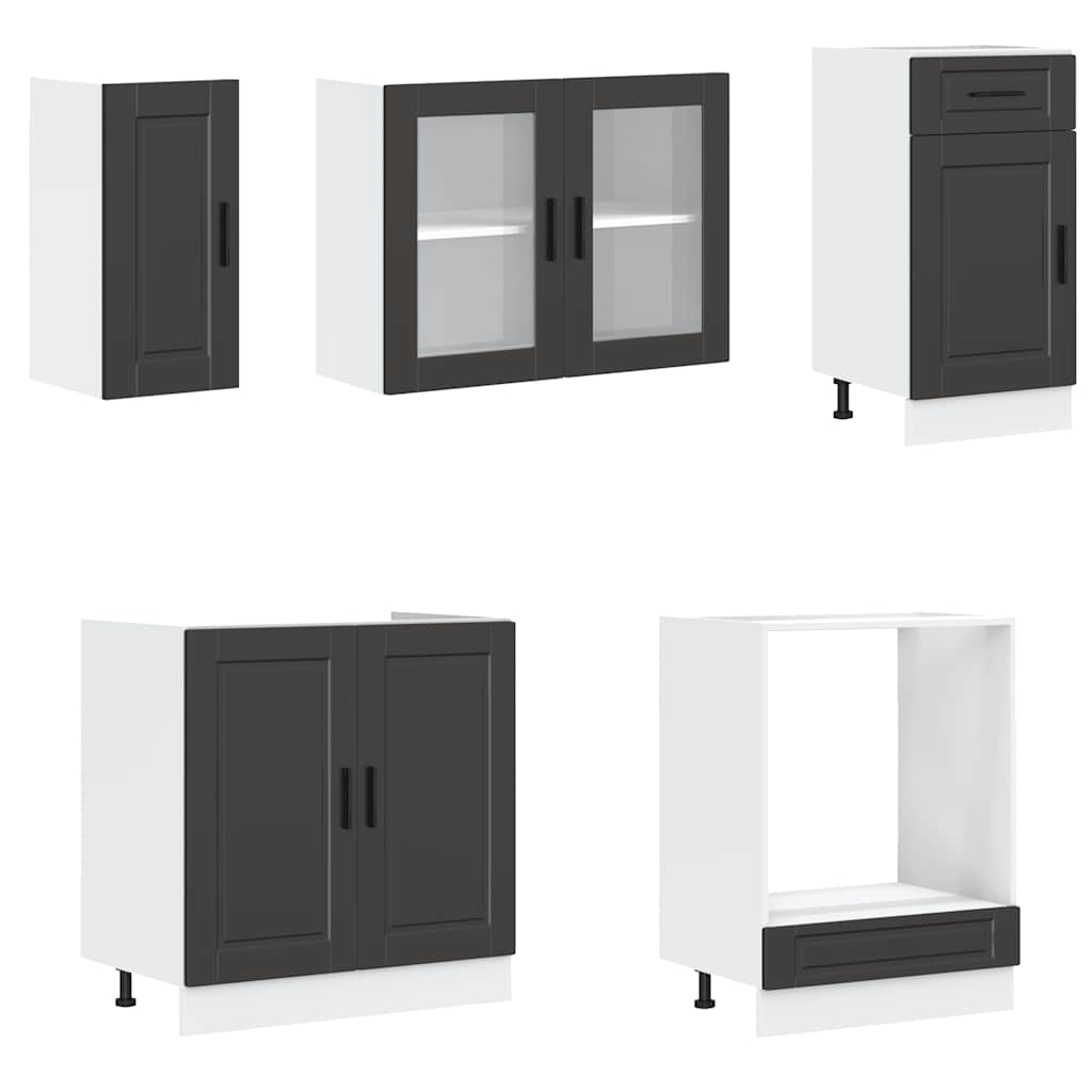 8 Piece Kitchen Cabinet Set "Porto" Black Engineered Wood