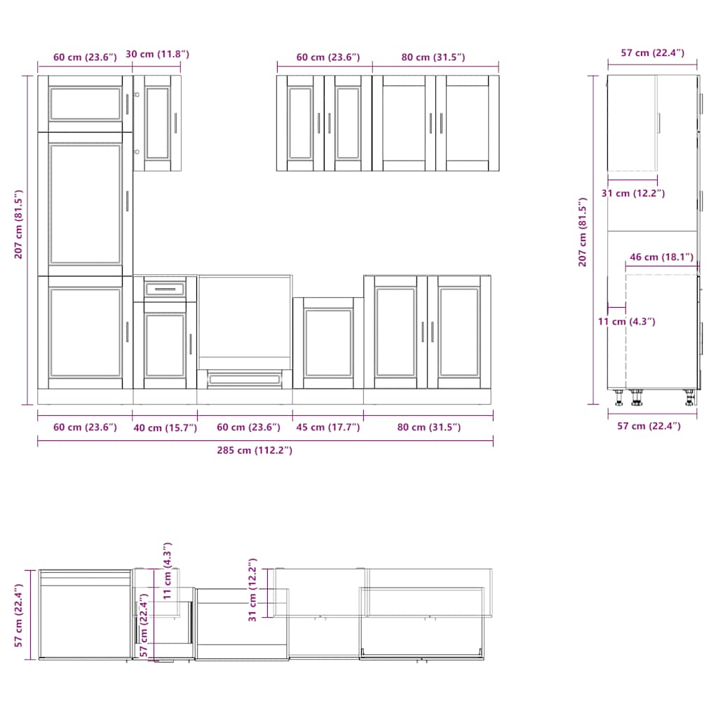 8 Piece Kitchen Cabinet Set "Porto" Black Engineered Wood