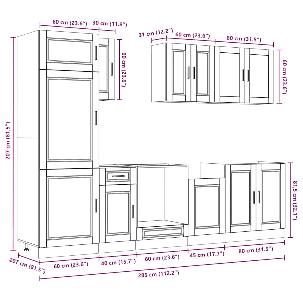8 Piece Kitchen Cabinet Set "Porto" Black Engineered Wood