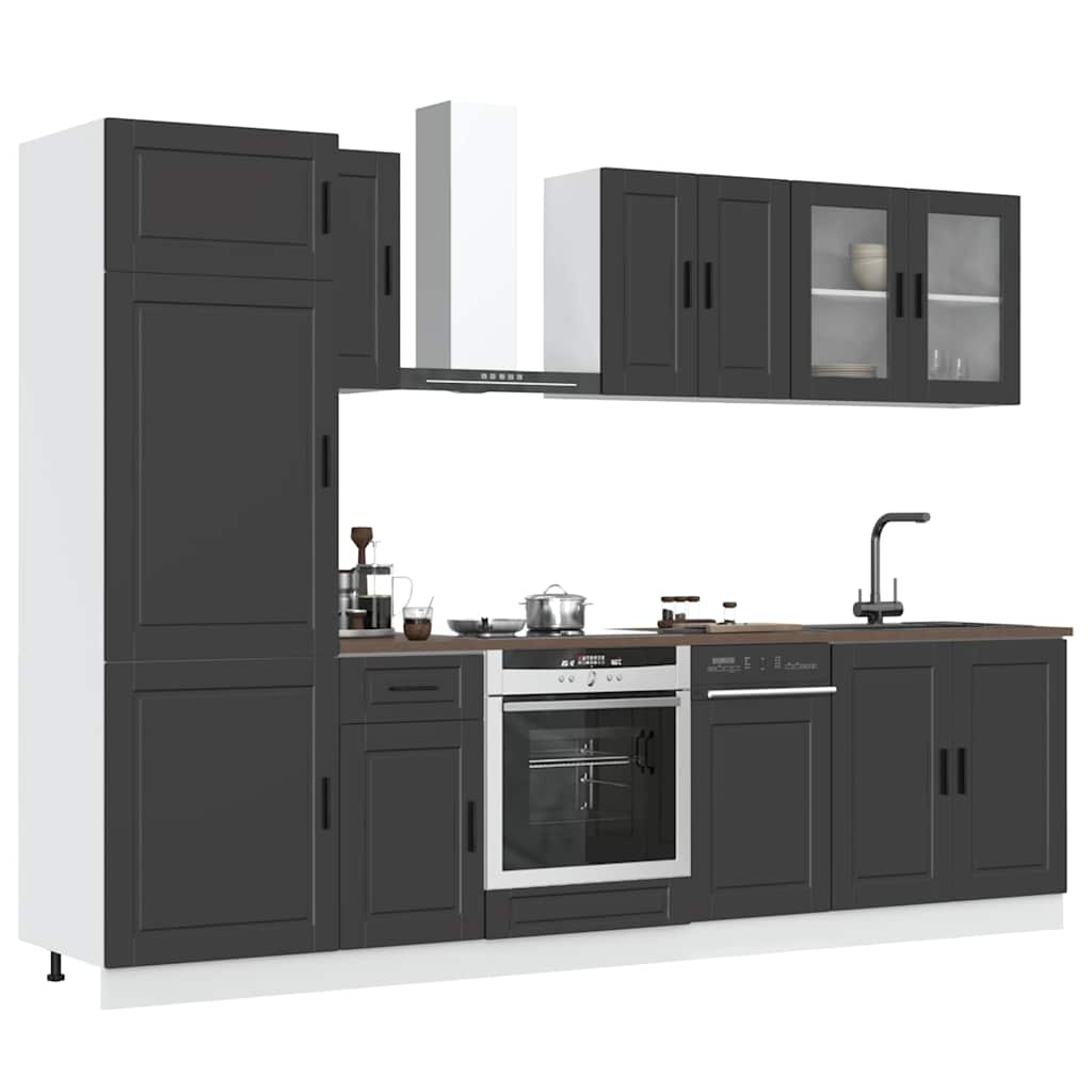 8 Piece Kitchen Cabinet Set "Porto" Black Engineered Wood