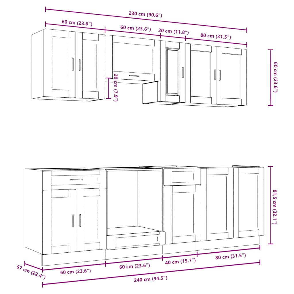 8 Piece Kitchen Cabinet Set "Kalmar" High Gloss White Engineered Wood