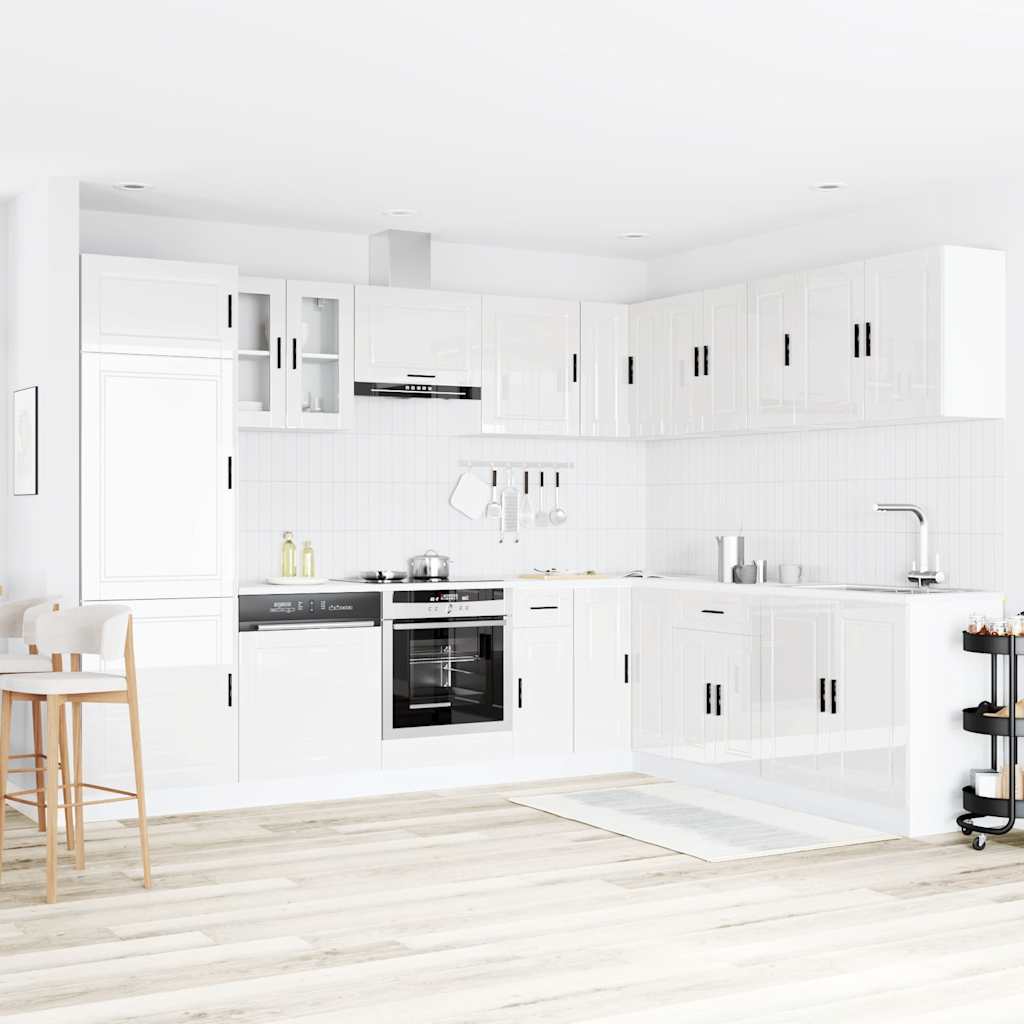 14 Piece Kitchen Cabinet Set "Porto" Gloss White Engineered Wood