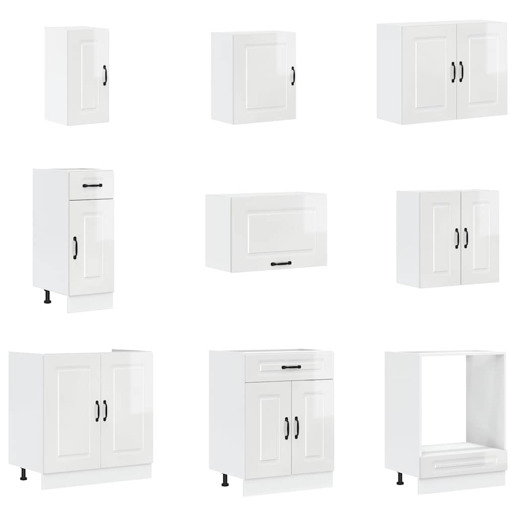14 Piece Kitchen Cabinet Set "Porto" Gloss White Engineered Wood