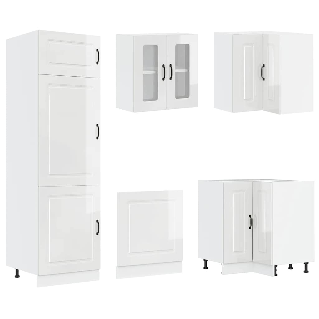 14 Piece Kitchen Cabinet Set "Porto" Gloss White Engineered Wood