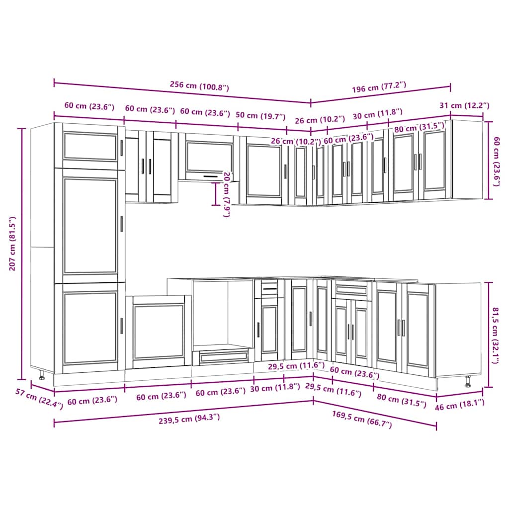 14 Piece Kitchen Cabinet Set "Porto" Gloss White Engineered Wood