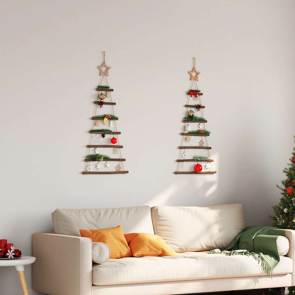 ?Hanging Christmas Trees with Top Stars 2 pcs 42x90 cm Natural Branch