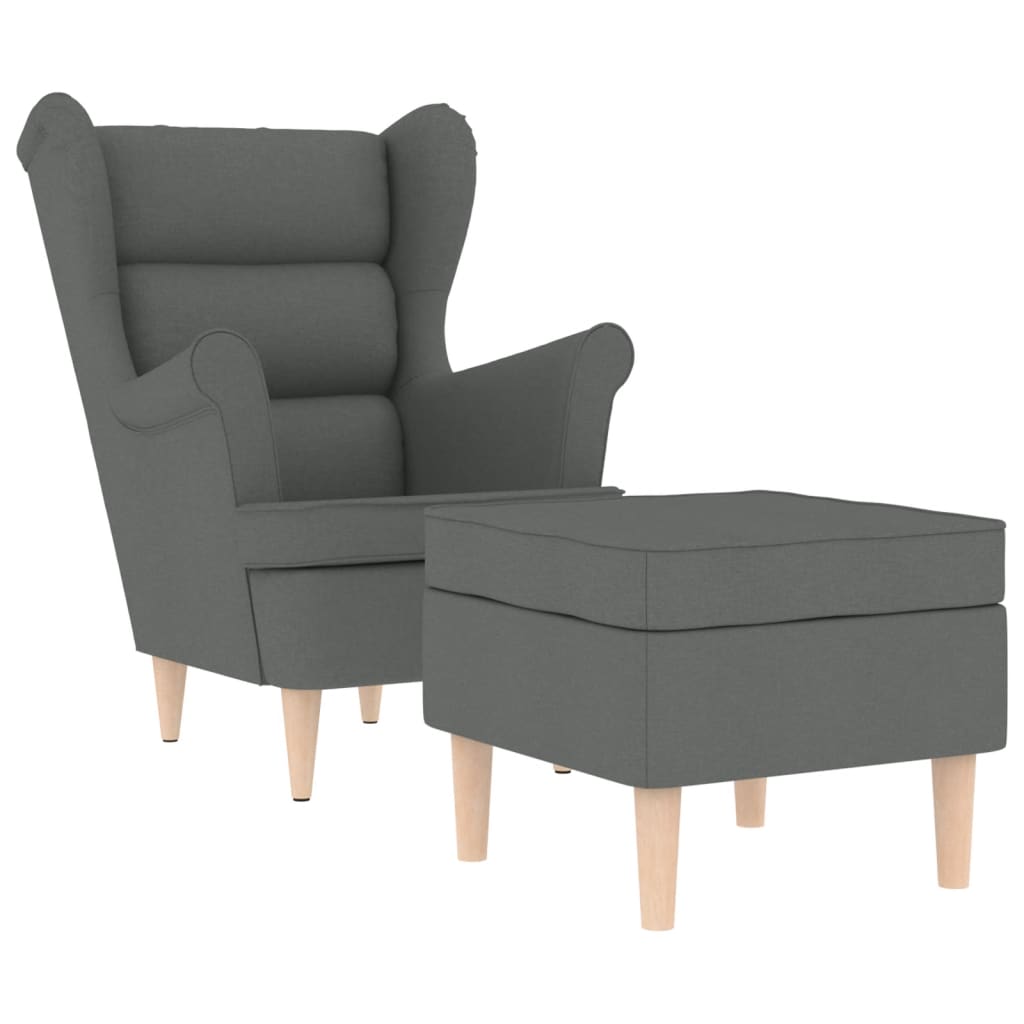 Armchair with Footstool Dark Grey Fabric