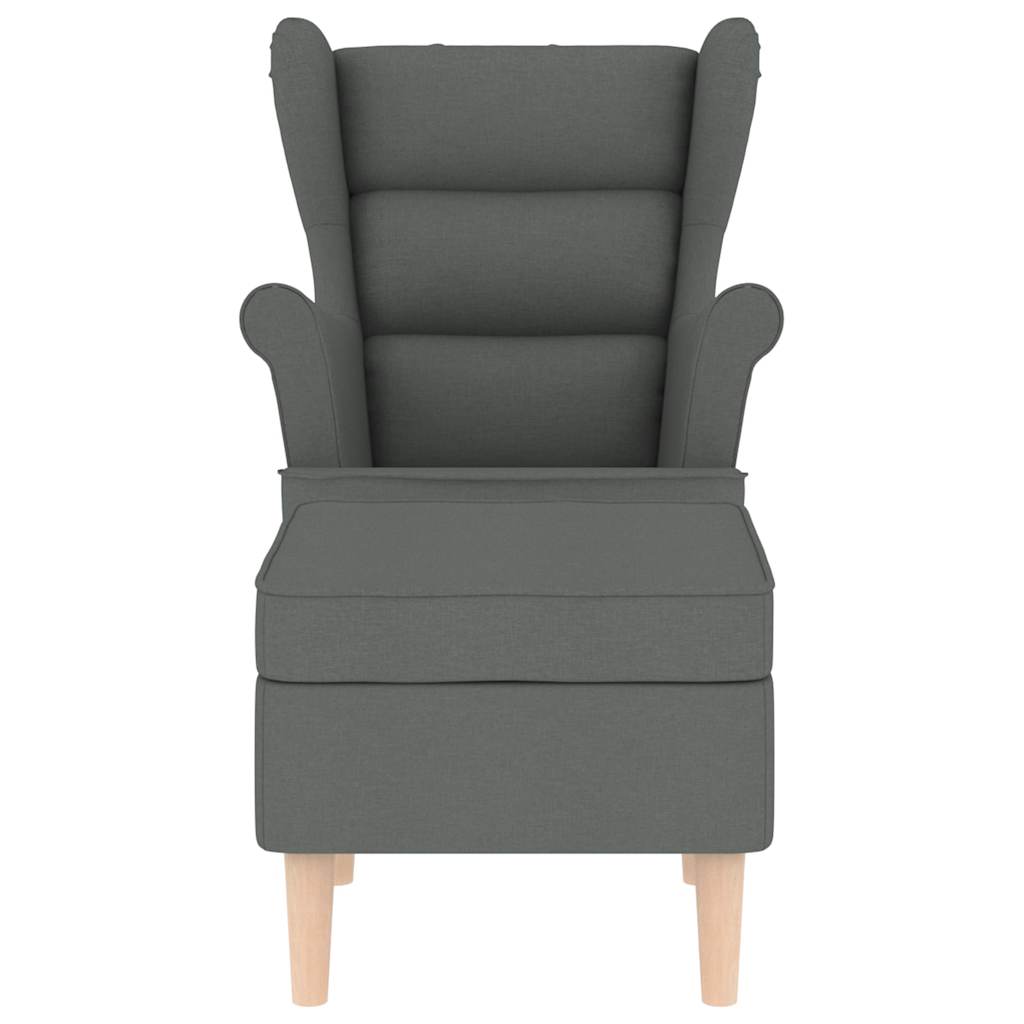 Armchair with Footstool Dark Grey Fabric