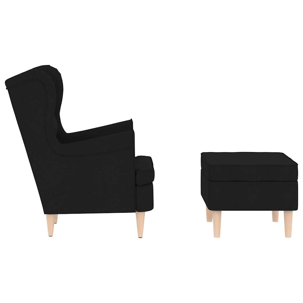 Armchair with Footstool Black Fabric