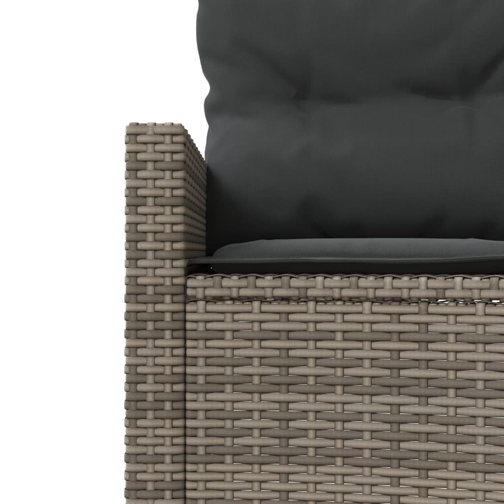 Garden Sofa with Table and Cushions Round Grey Poly Rattan