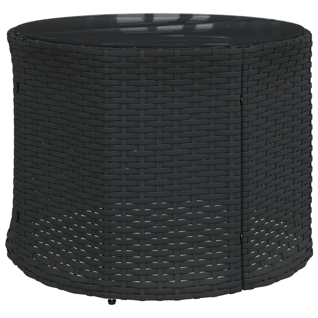 Garden Sofa with Table and Cushions Round Black Poly Rattan