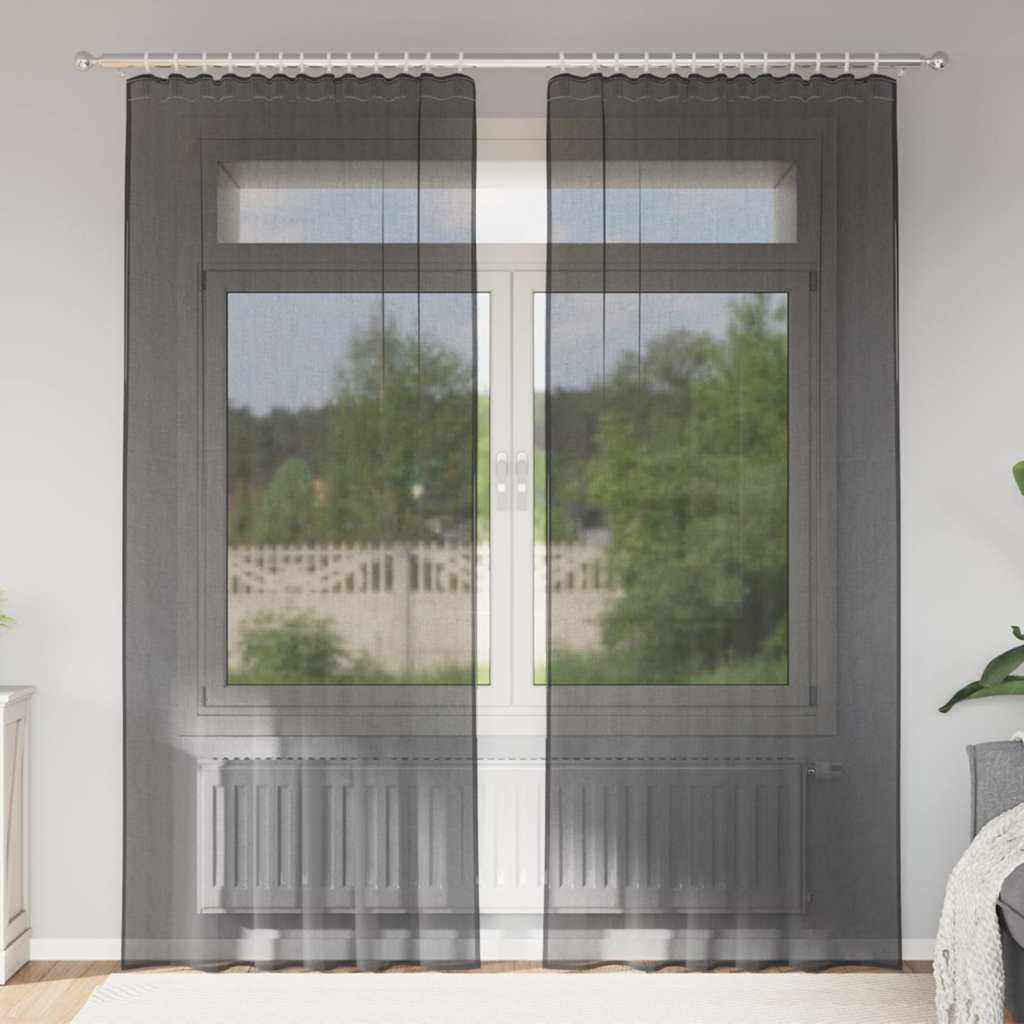 Voile Curtains with Rod Pockets 2 pcs Black