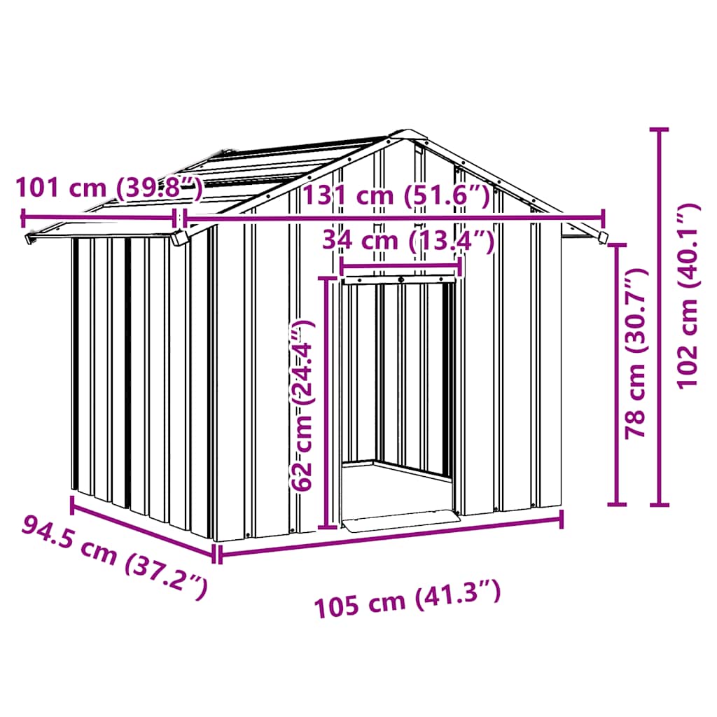 Dog House with Roof 131x101x102 cm Galvanised Steel