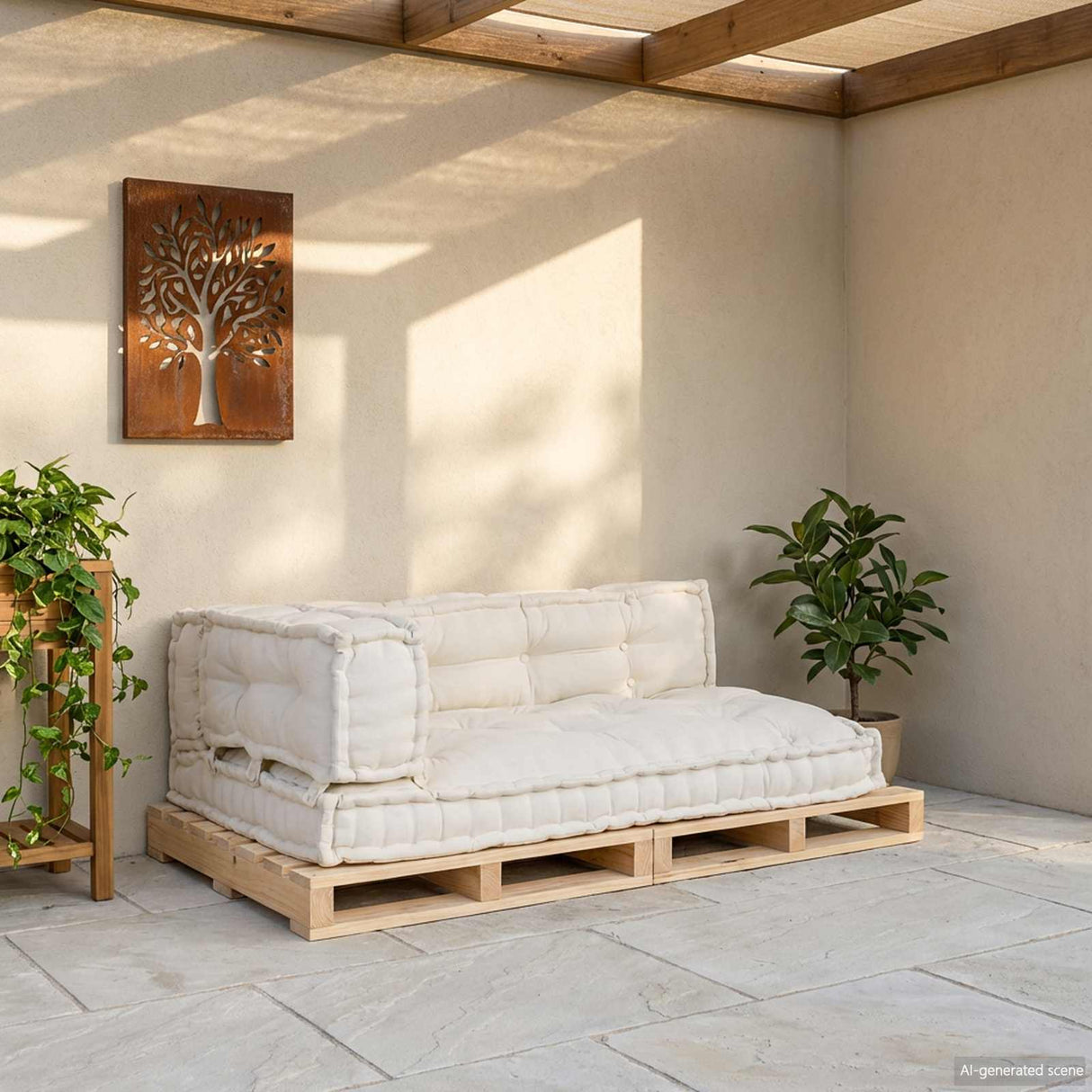 Pallet Sofa Cushion 3 pcs Cream 120 x 80 x 34 cm Fabric