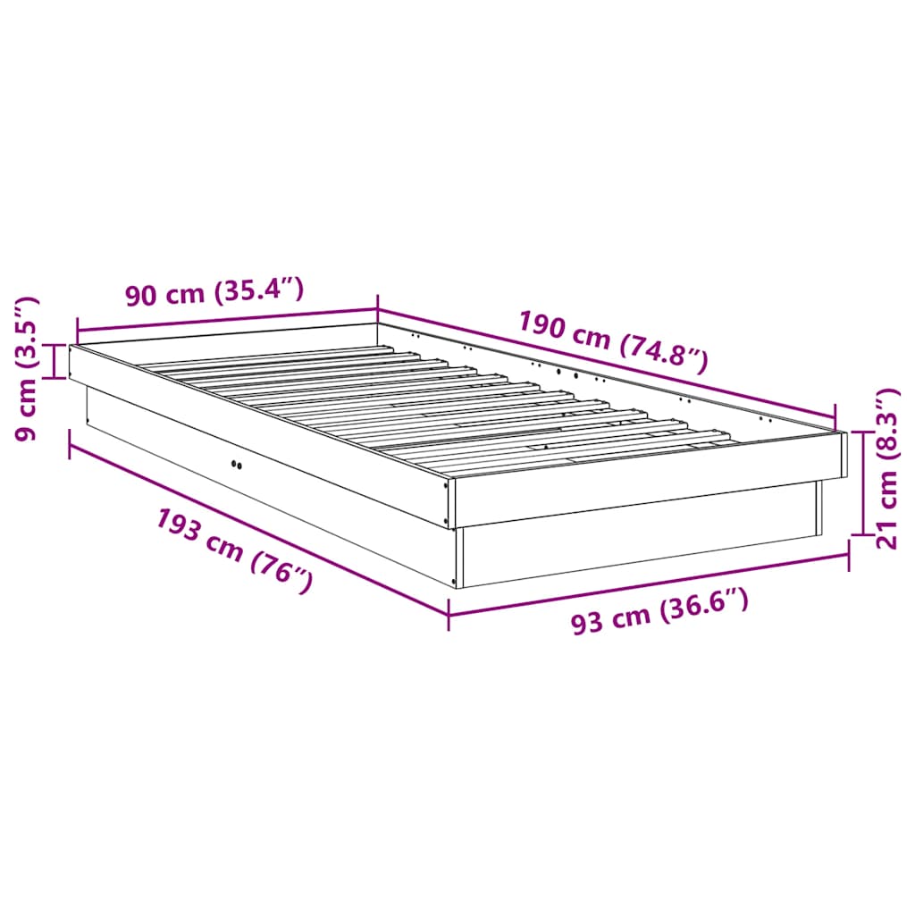 Bed Frame Without Mattress 90x190 cm Solid Oak Wood