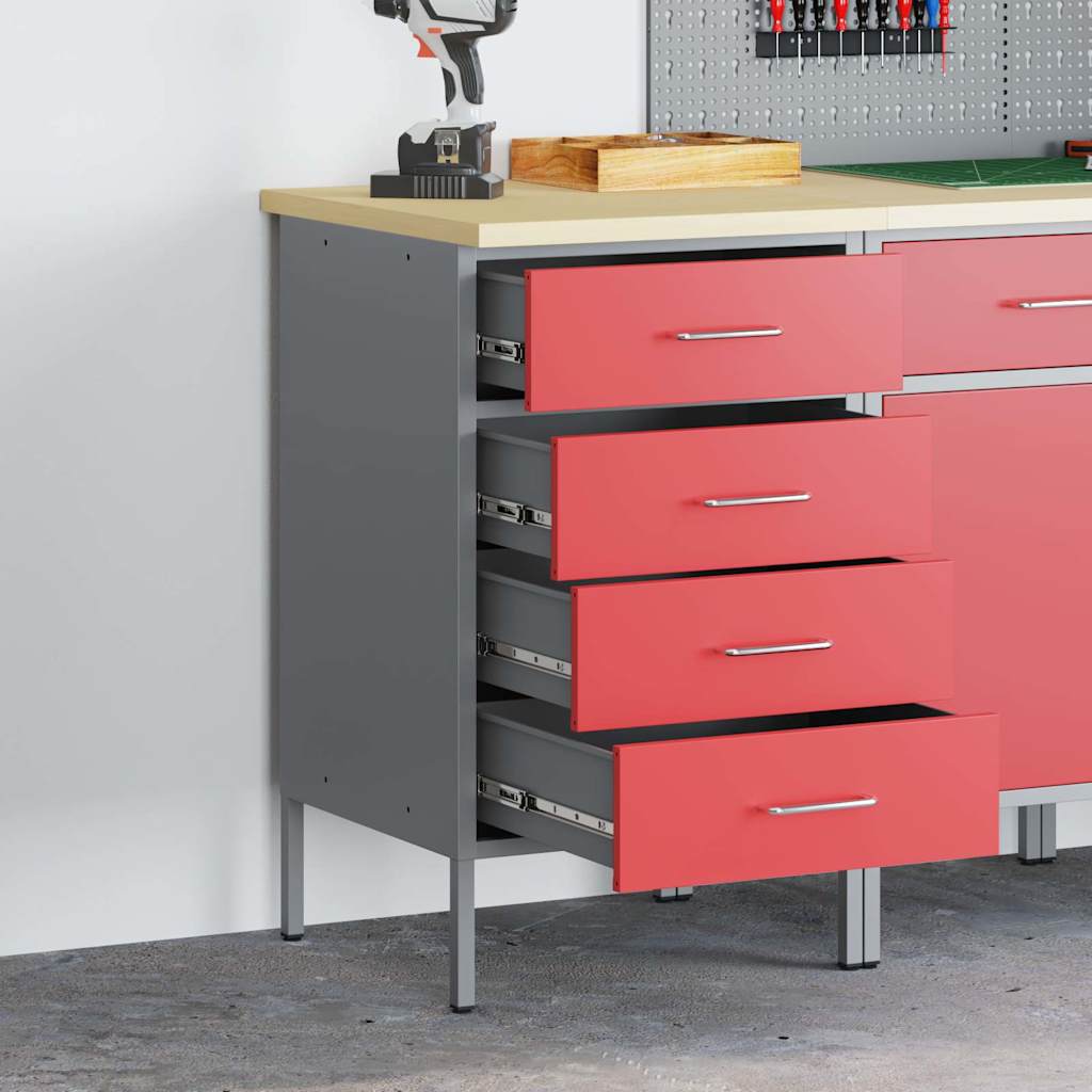 Work Bench with Drawer Red and Grey 50 x 55 x 85 cm