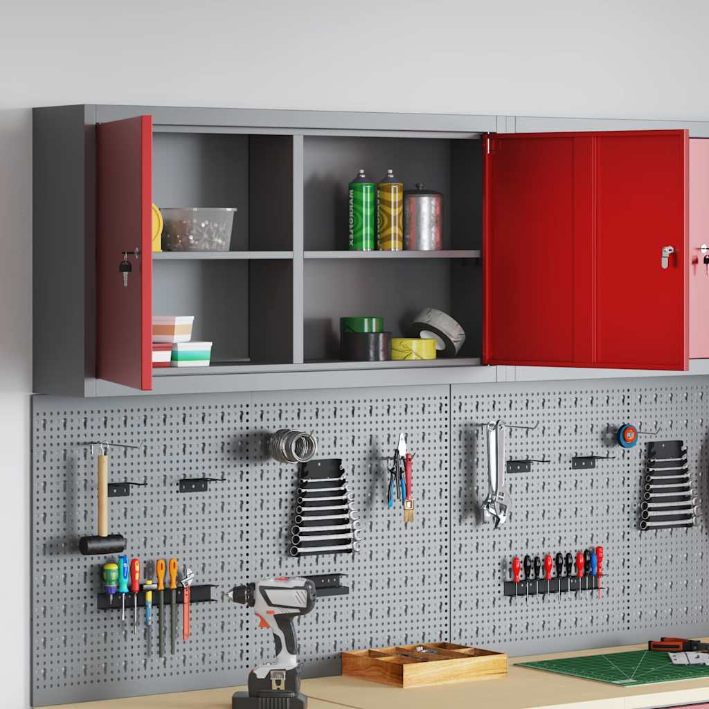Tool Cabinet with Shelf Red and Grey 100 x 20 x 55 cm Steel