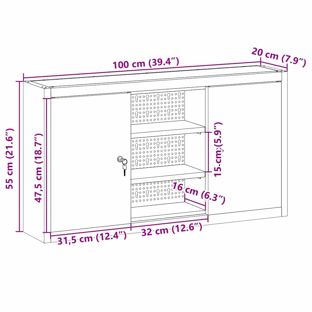 Tool Cabinet with Shelf Black and Grey 100 x 20 x 55 cm Steel