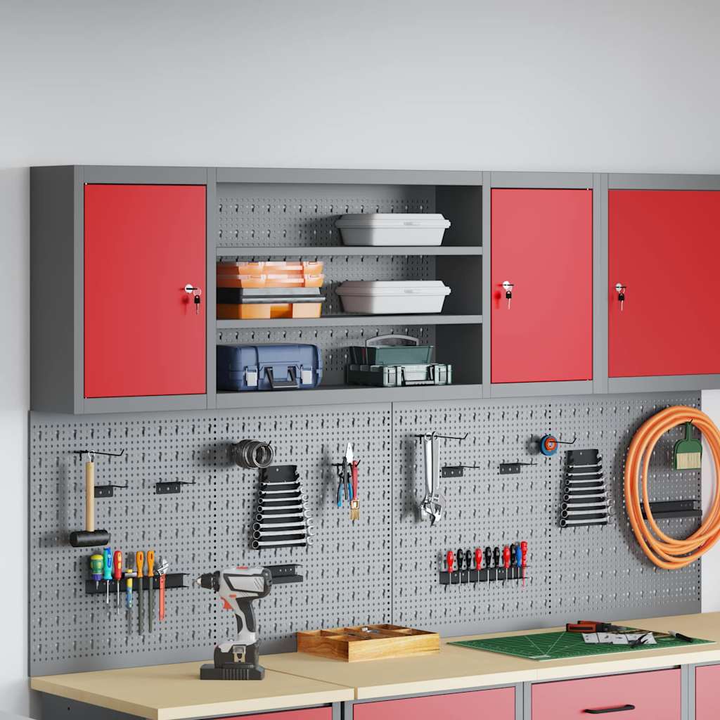 Tool Cabinet with Shelf Red and Grey 150 x 20 x 55 cm Steel
