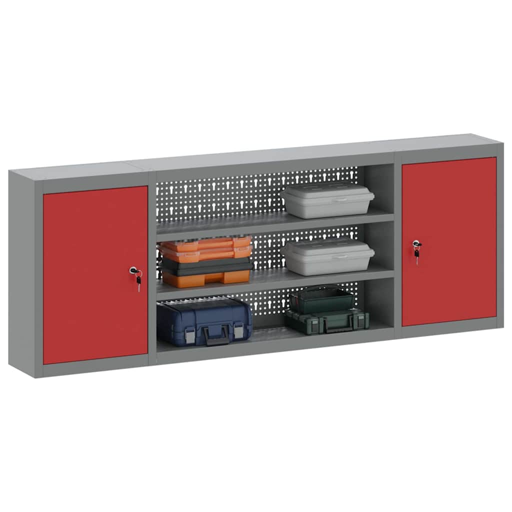 Tool Cabinet with Shelf Red and Grey 150 x 20 x 55 cm Steel