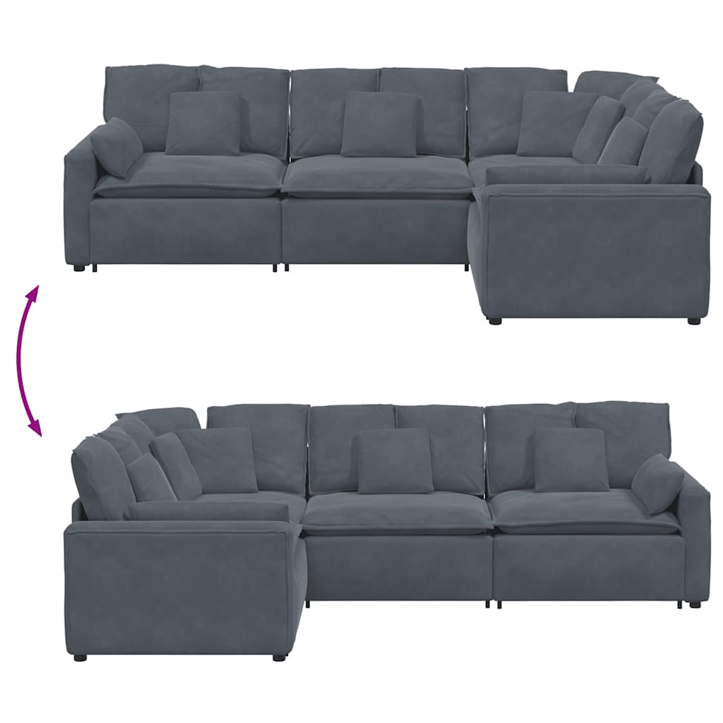 Modular Sofa with Cushions Velvet Dark Grey