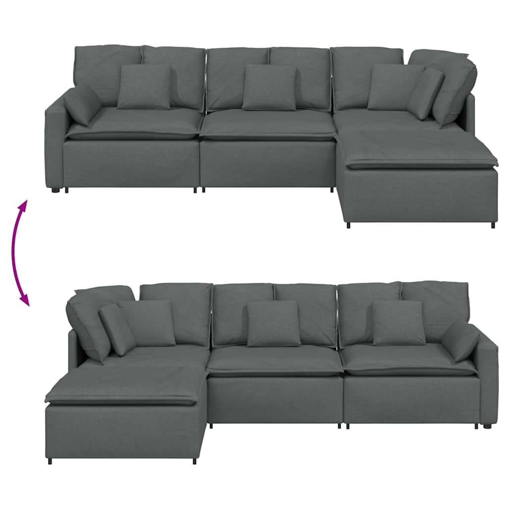 Modular Sofa with Footstool&Cushions Fabric Dark Grey