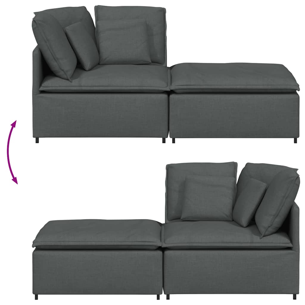 Modular Sofa with Footstool&Cushions Fabric Dark Grey