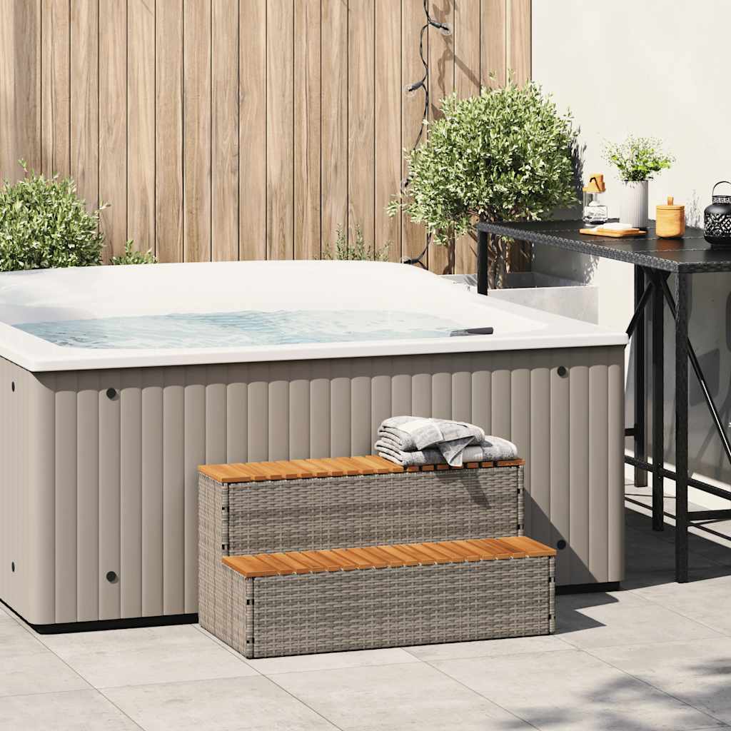 Hot Tub Step Grey 100x50x50.5 cm Poly Rattan and Solid Acacia