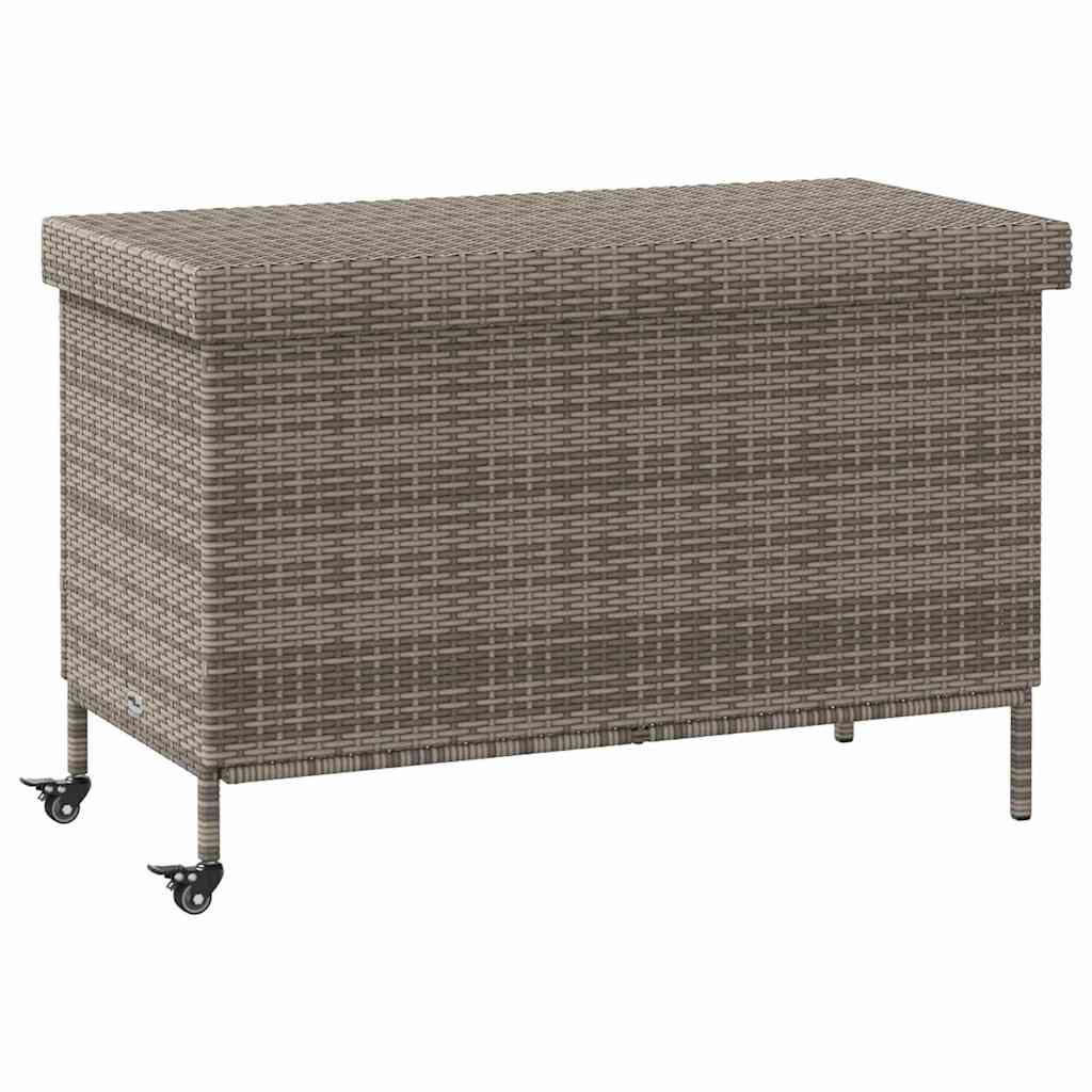 Garden Storage Box with Wheels Grey 110x55x73 cm Poly Rattan