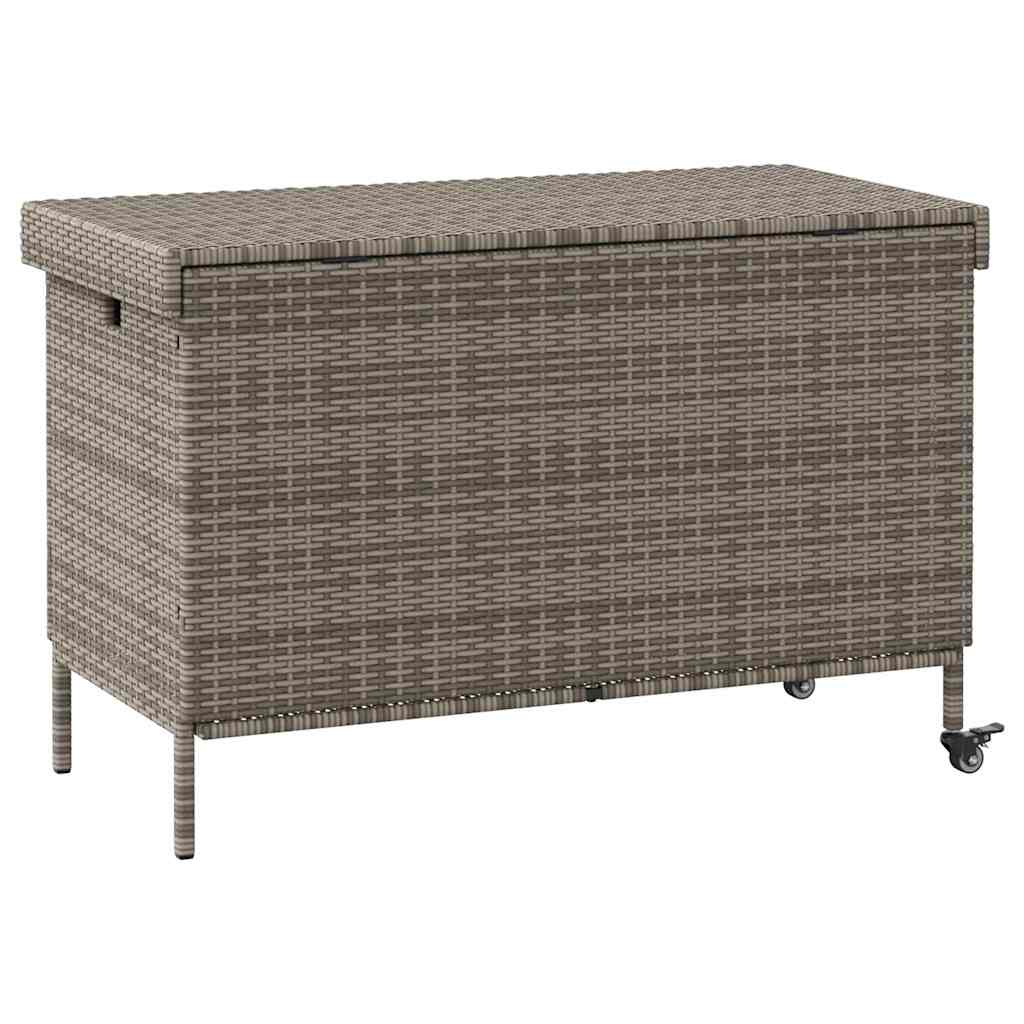 Garden Storage Box with Wheels Grey 110x55x73 cm Poly Rattan
