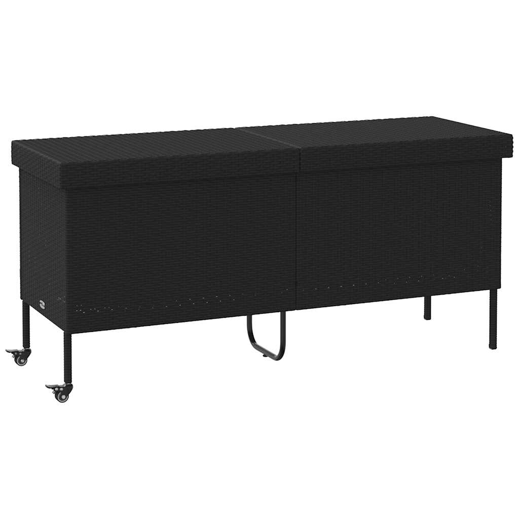 Garden Storage Box with Wheels Black 160x55x75 cm Poly Rattan