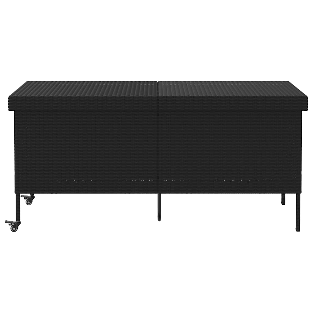 Garden Storage Box with Wheels Black 160x55x75 cm Poly Rattan