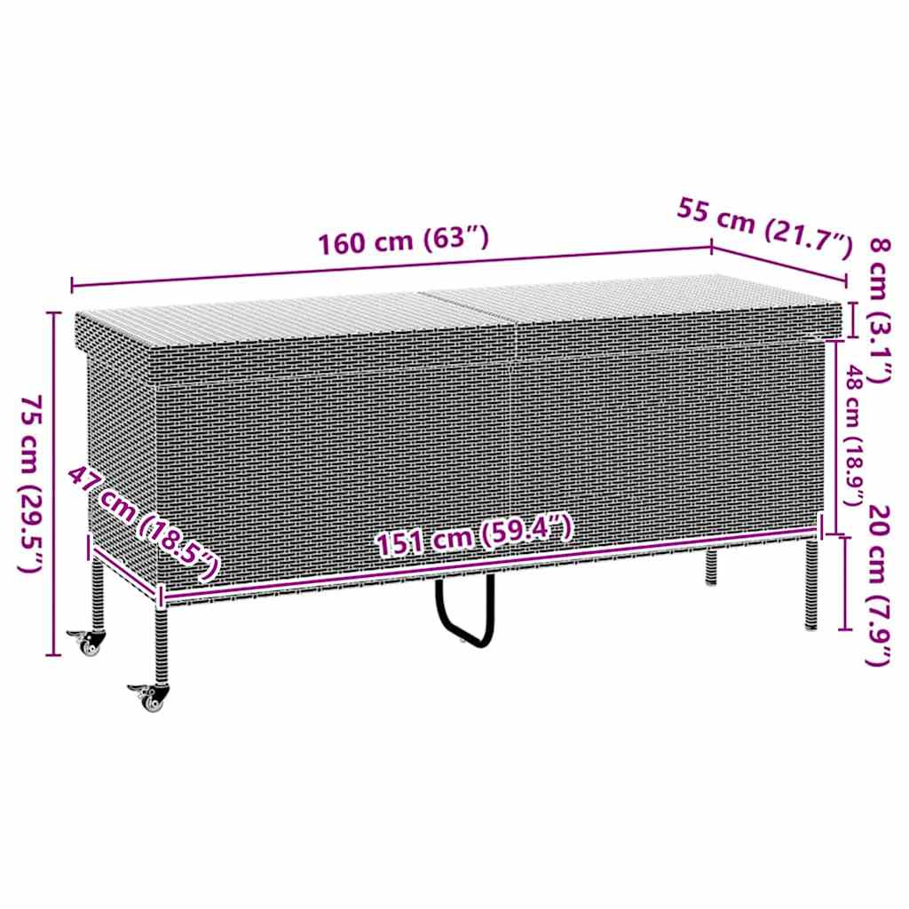 Garden Storage Box with Wheels Black 160x55x75 cm Poly Rattan