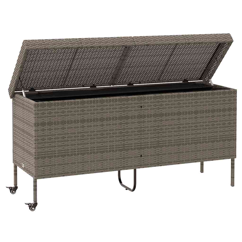 Garden Storage Box with Wheels Grey 160x55x75 cm Poly Rattan