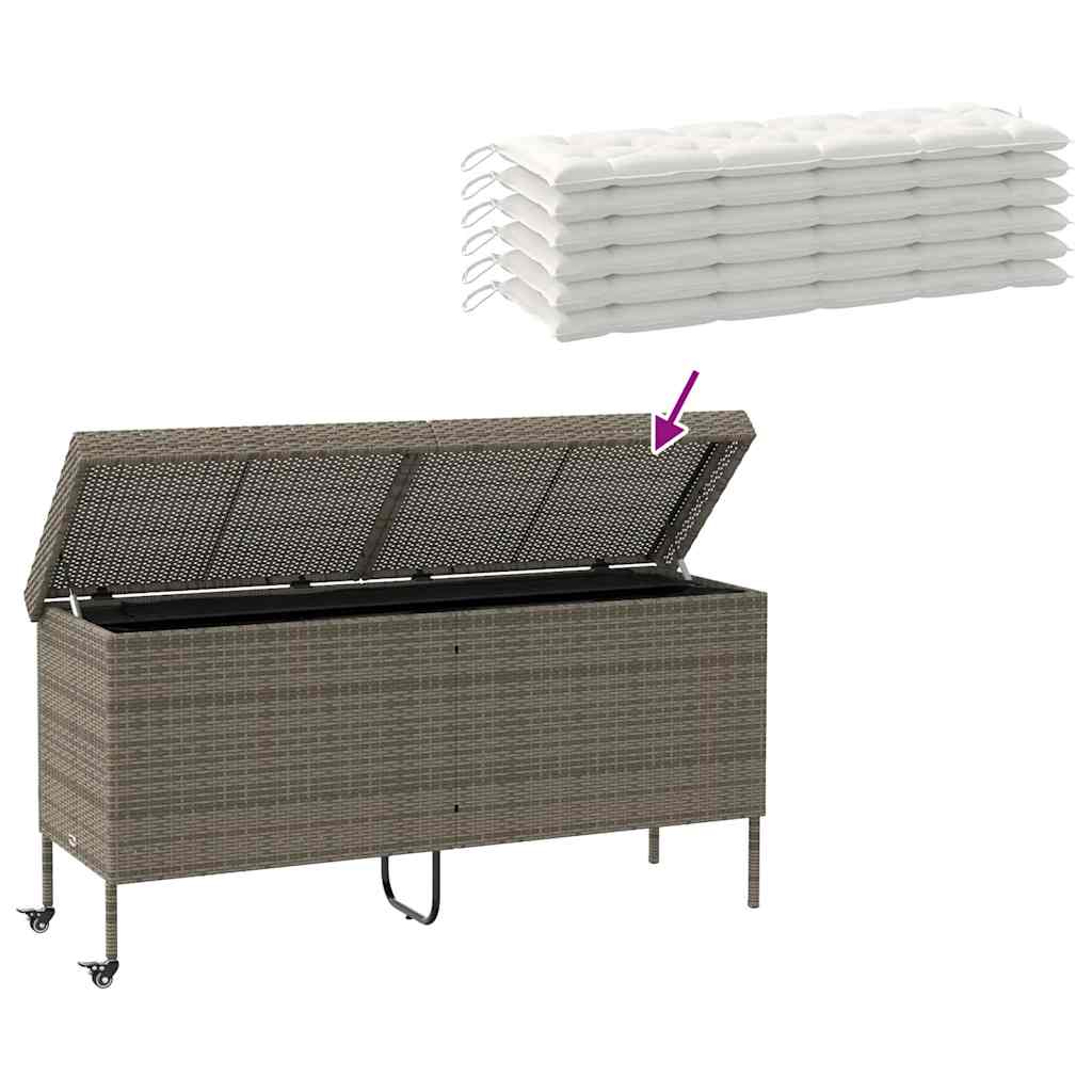Garden Storage Box with Wheels Grey 160x55x75 cm Poly Rattan