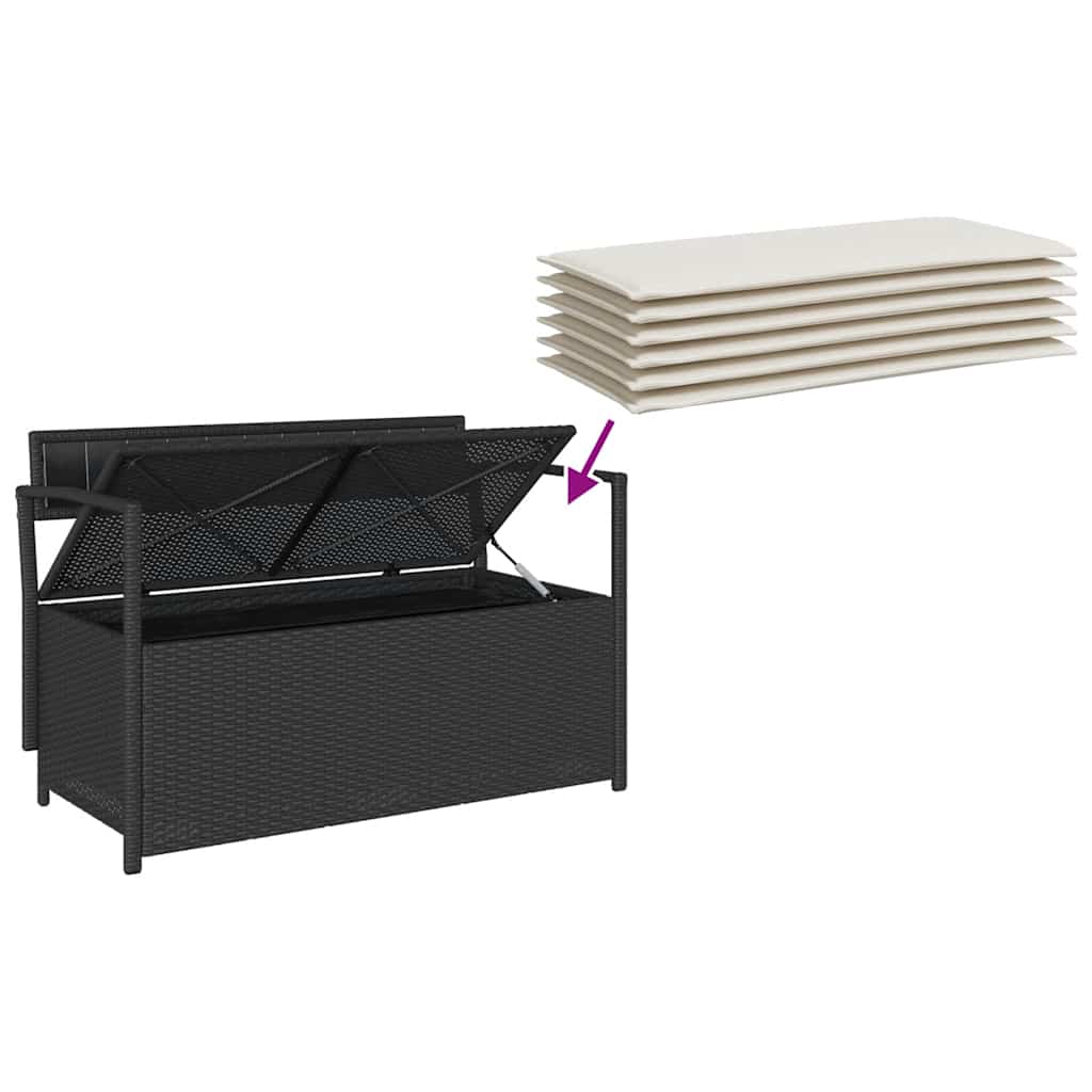 Garden Storage Bench with Cushion Black Poly Rattan
