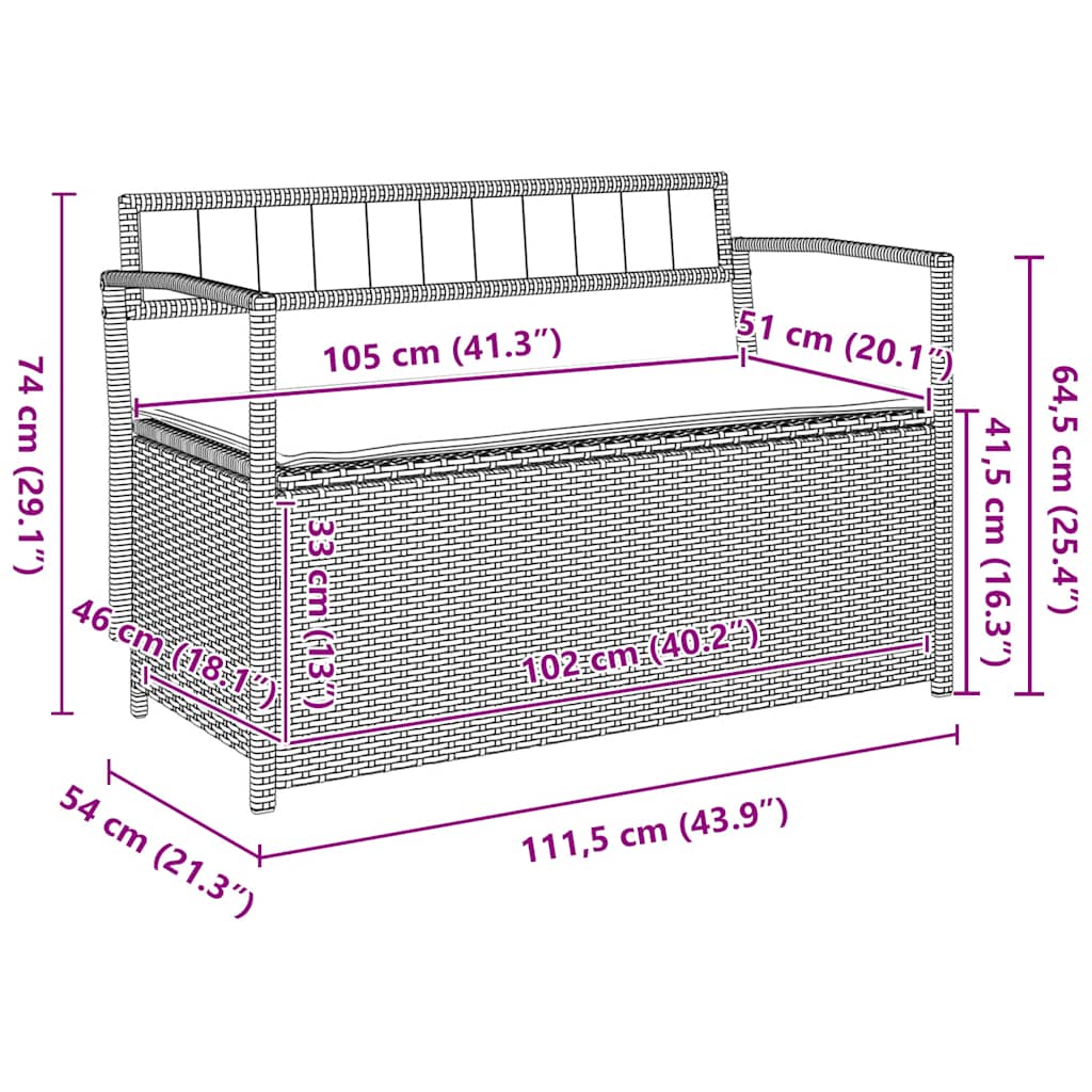 Garden Storage Bench with Cushion Black Poly Rattan