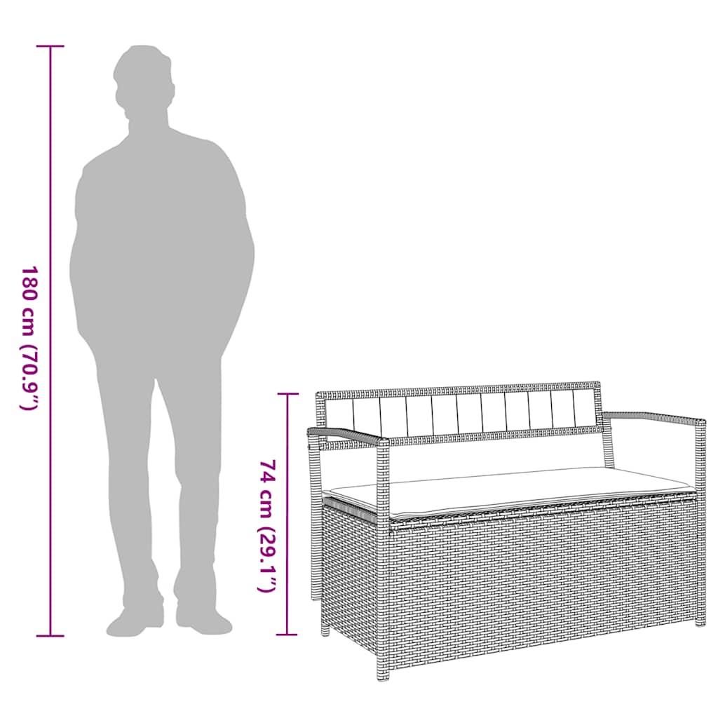 Garden Storage Bench with Cushion Black Poly Rattan