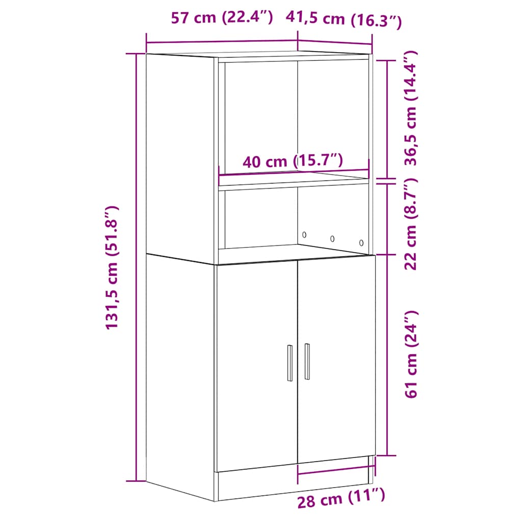 Kitchen Cabinet Black 57x41,5x131,5 cm Engineered Wood