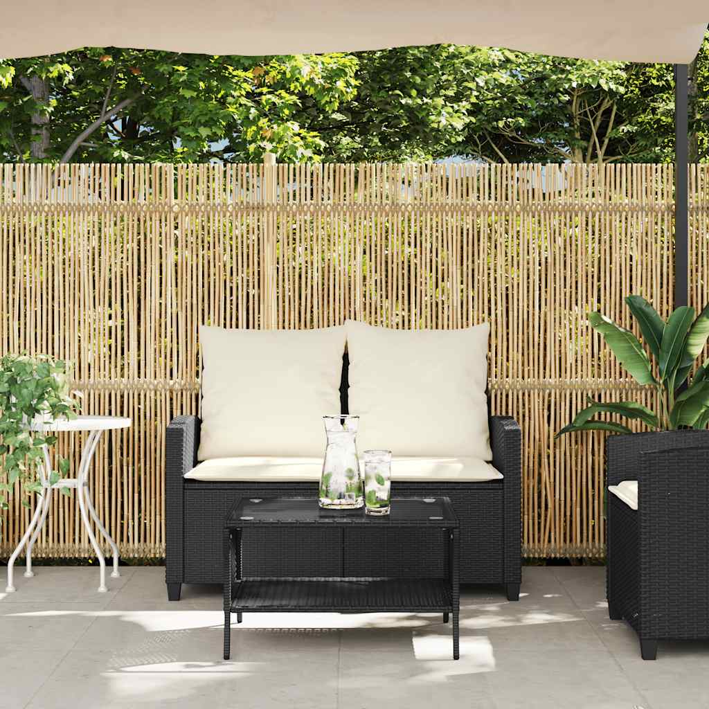 Garden Sofa 2-Seater with Cushions&Table Black Poly Rattan
