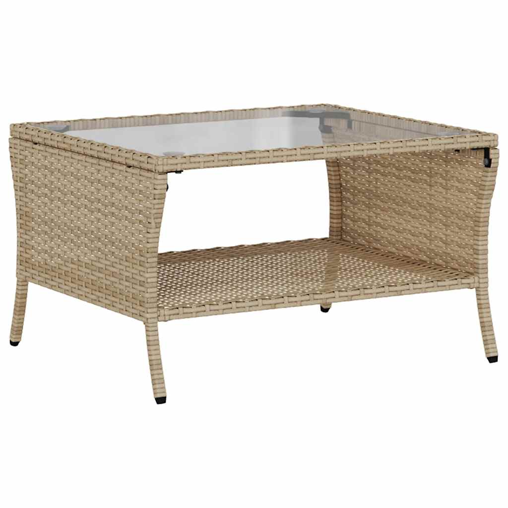 Garden Sofa 2-Seater with Cushions&Table Beige Poly Rattan
