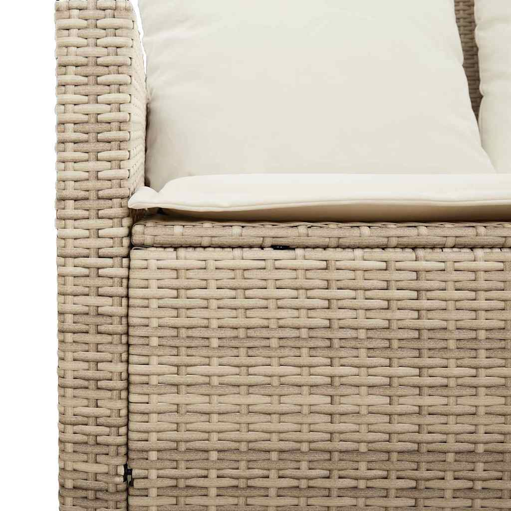 Garden Sofa 2-Seater with Cushions&Table Beige Poly Rattan
